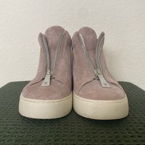 Frye Lena Zip High Top Light Pink Suede Sneaker